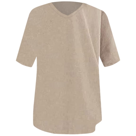 XIAONU Men's Curved Hem Linen Blend T-Shirt Regular Fit Elbow Sleeve V Neck Pullover Tee Breathable Minimalist Everyday Tops