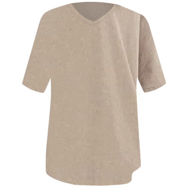 Top túnica de algodón holgado con cuello en V y manga media para mujer, primavera/verano - Poliéster/spandex - Tallas US 4-20, ocasiones informales