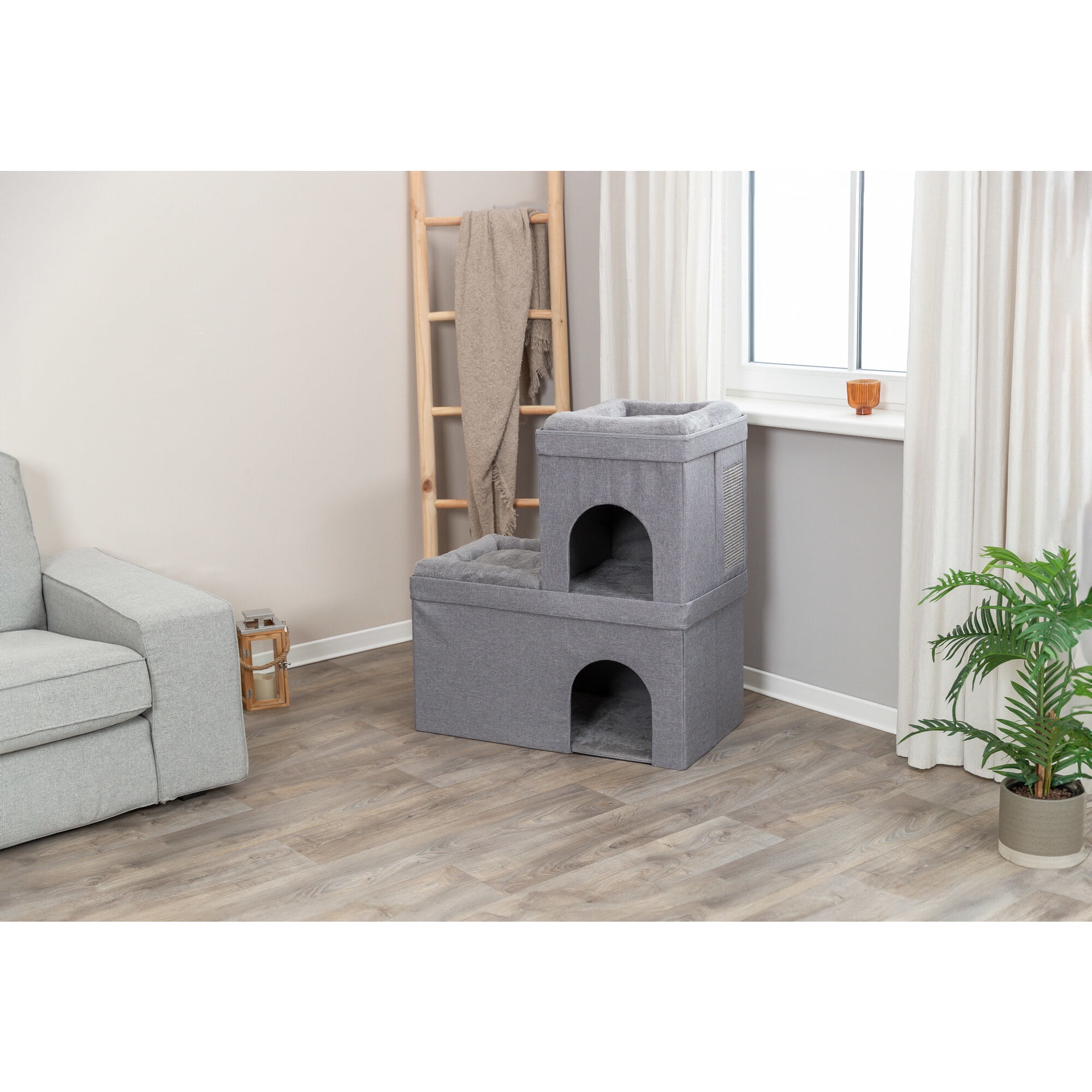TRIXIE Crazy Cube Stackable 2 Story Indoor Cat Condo Cat House with Scratching Pad Gray Walmart
