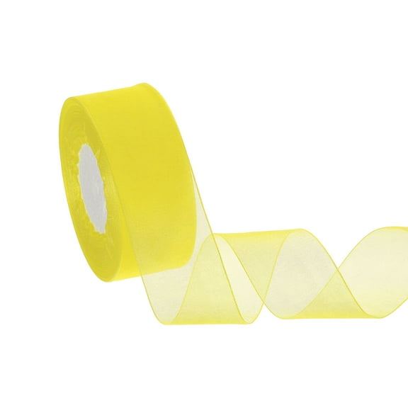 Sheer Organza Ribbon 1-1/2 Inch 50 Yards Chiffon Sheer Ribbons for Gift Wrapping Wedding Party Decoration Flower Bouquet Crafts Christmas, Yellow