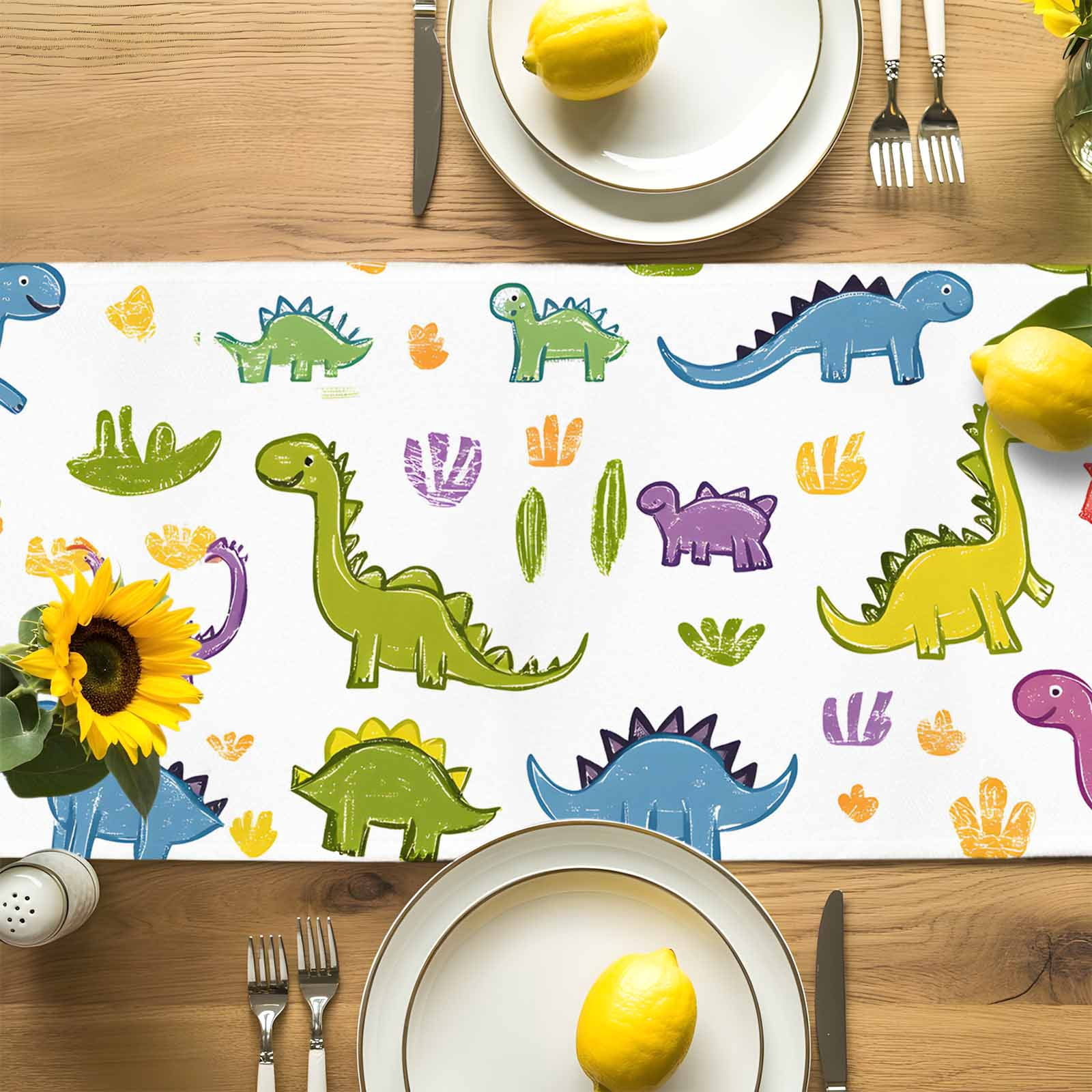 Modern Abstract Colorful Dinosaur Table Runner 90 Inches Long, Classical Cartoon Animal Table Runners Tabletop Scarf Kitchen Dining Tables Decoration for Home Party Indoor Outdoor