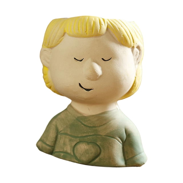 Bonita maceta de cactus con dibujos de niños, contenedor de pie para el suelo. ropa verde
