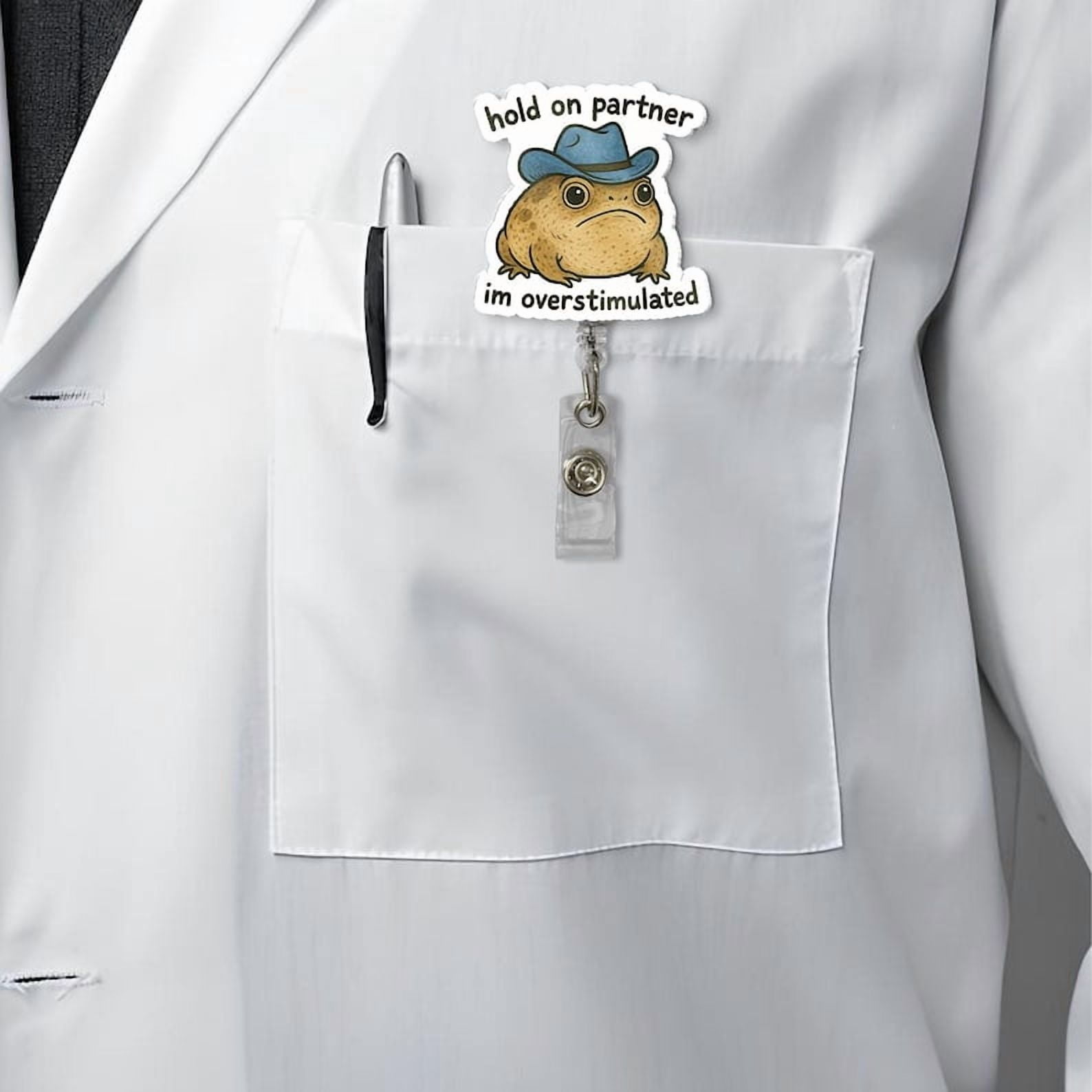 ViciArt Hold On Partner Overstimulated Badge Reel, Acrylic Retractable ID Holder, Cowboy Frog Clip