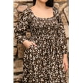thumbnail image 3 of CASSIE LIZ Womens Dresses Plus Size 5X Long Sleeve Boho Square Neck Bubble Sleeve Brown Flowing Winter Maxi Dresses Holiday Wedding Date Guest 5XL 26W 28W, 3 of 7