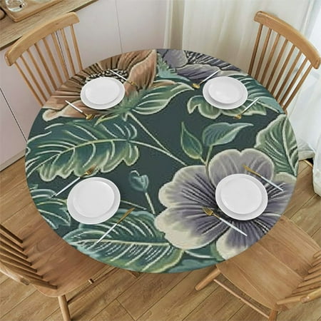 

Ullo0ord Vintage Flowers Round Fitted Tablecloth Elastic Edge Waterproof Oil-Proof Table Cover Stain-Resistant Table Cloth Fits Round Tables 31 -35