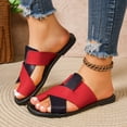 thumbnail image 3 of Rokment Women's Color Block Flat Flip Flops Slides Sandals Fashion Casual Leather Low Heels Beach Slip on Summer Shoes for Woman Red Size 6.5, 3 of 6
