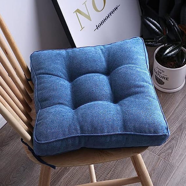 Nvzi Cojín cuadrado para silla con lazos, color liso, suave, de terciopelo, cómodo, para cocina, comedor, oficina, lectura para niños (azul oscuro, 16 x 16 pulgadas)