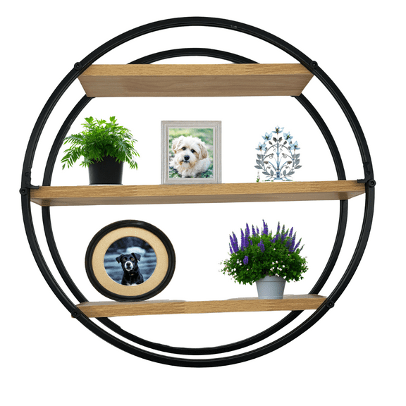 Mounted Iron circle Hanging Storage shelving, 3 tier Floating  circular wall décor