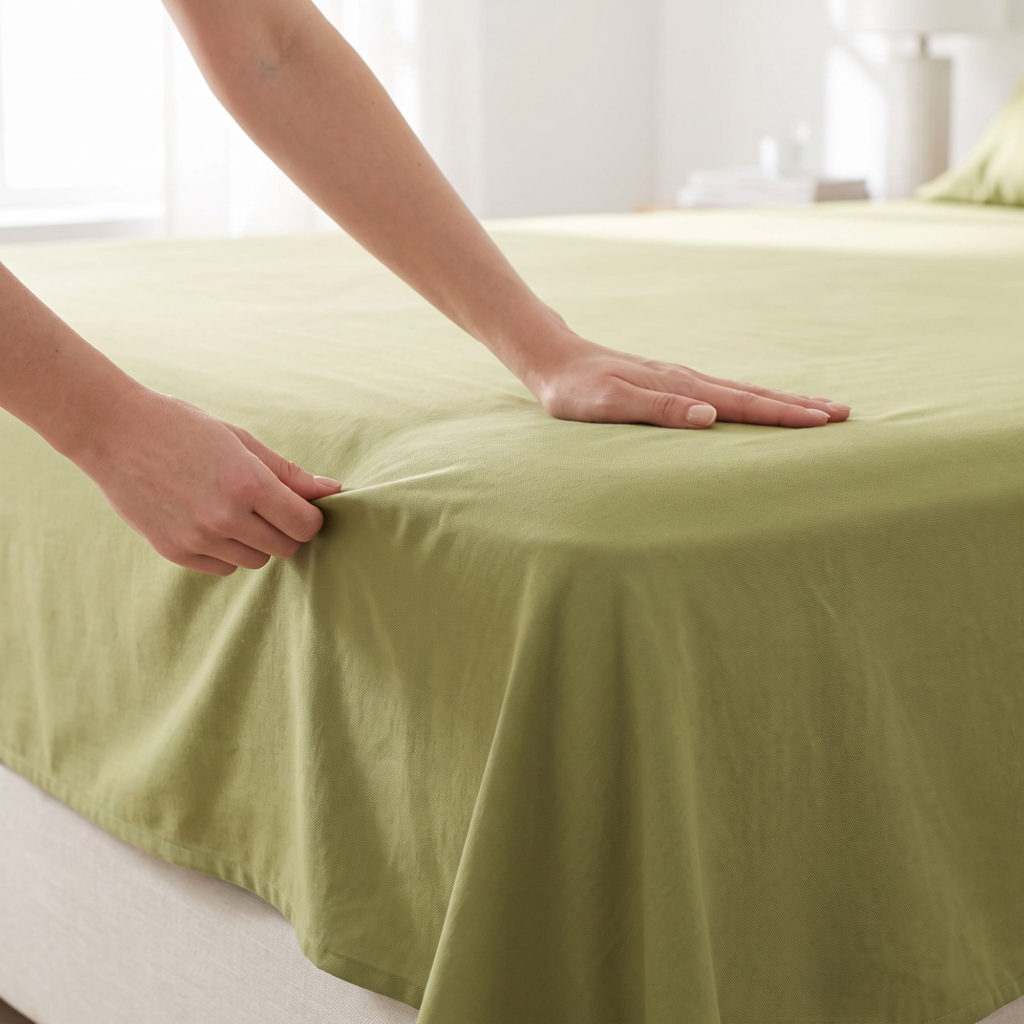 Unique Bargains Ployester Gauze Bed Breathable Flat Sheet Bedding Grass Green 63"x91"