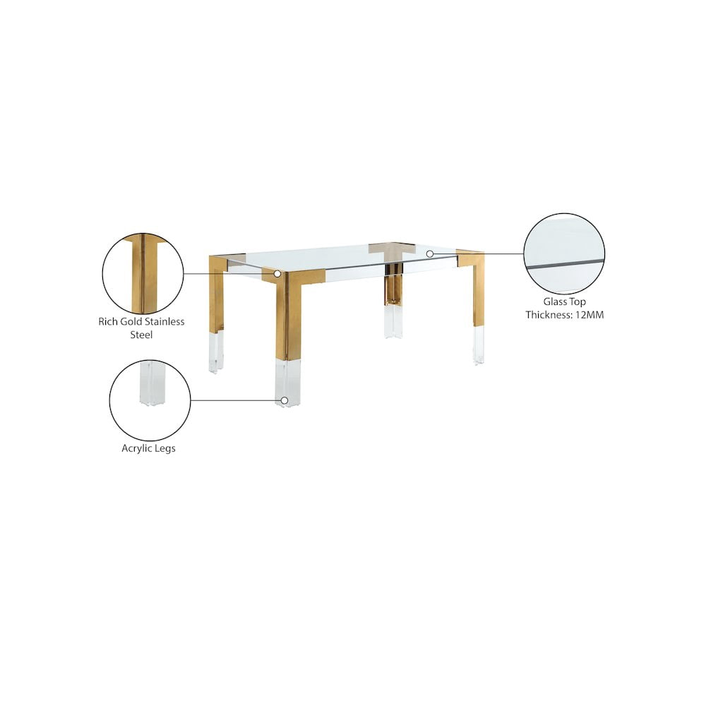 Meridian Furniture Casper Gold Stainless Steel and Acrylic Dining Table