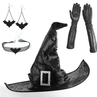 Halloween Witch Set Halloween Women Adult Wizard Costume Cosplay Accessory with Necklaces, Earrings, Gloves