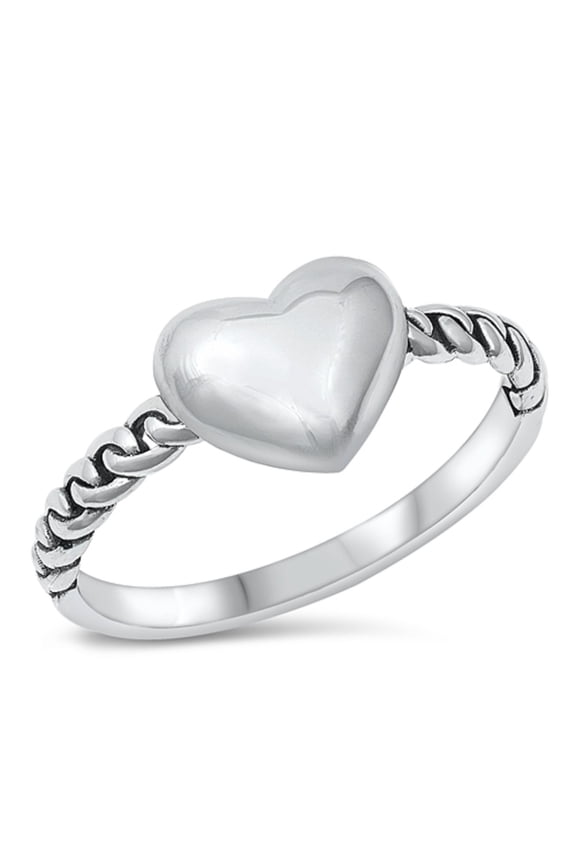 Sterling Silver Cuban Link Chain Heart Ring Size 5