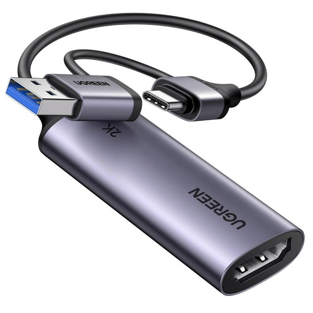 UGREEN 2K@30Hz Capturadora de Video, HDMI a USB 3.0 A y USB C, Entrada 4K@30Hz con Baja Latencia, Ta