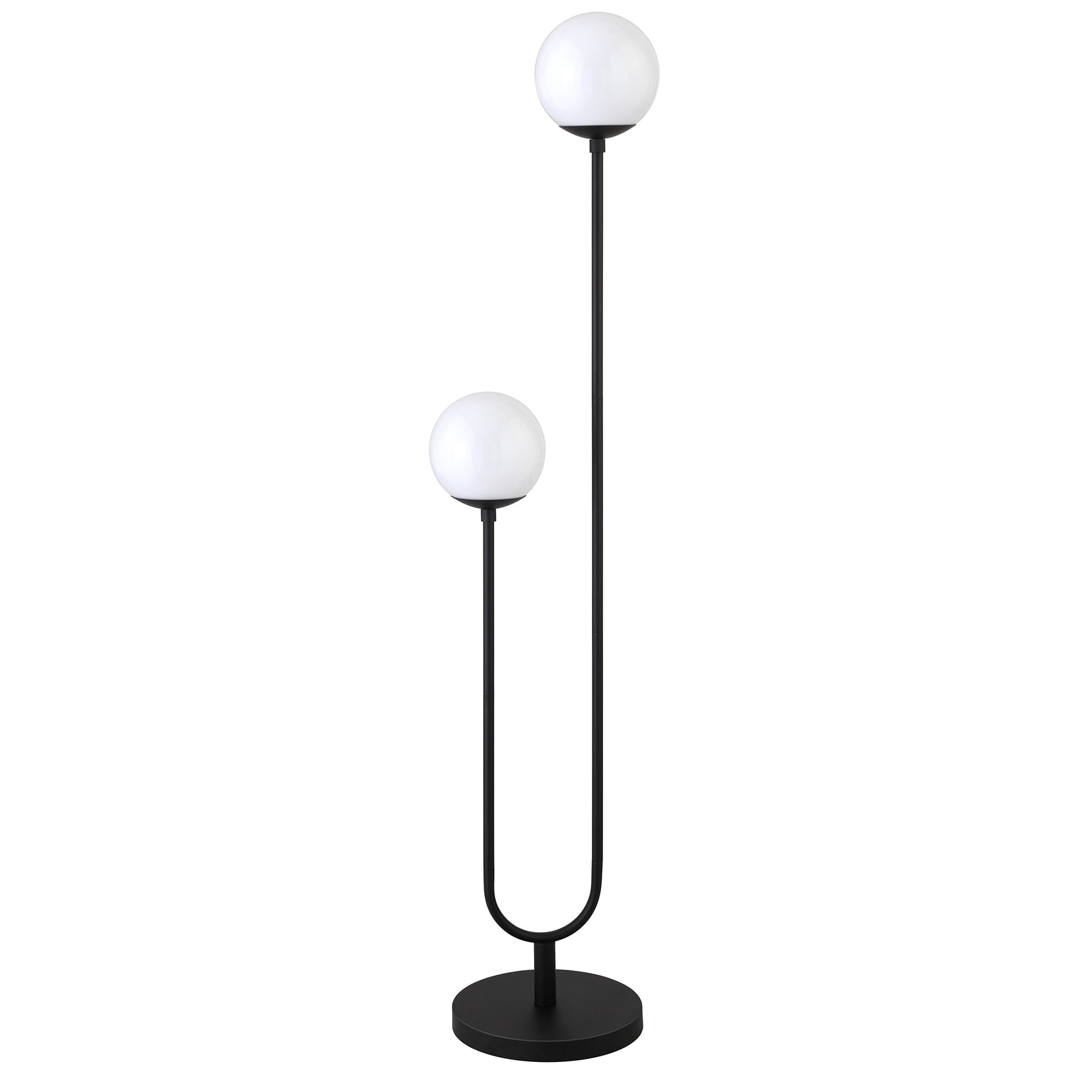 Evelyn&Zoe Dufrene 2-Light Floor Lamp with Glass Shades, Brass/White Milk