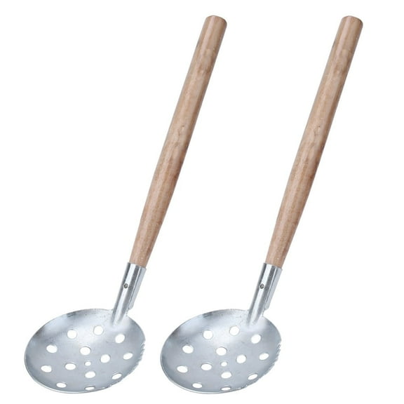 2 Pcs Ice Fishing Scoop Skimmer Iron Ice Slush Scoop with Wood Handle Winter Outdoor Fishing Shovel Ice Tools,Metal Wood Design Silver