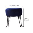thumbnail image 3 of Ottoman Rond en Velours Bleu Peluche – Repose-Pieds Moderne Compact avec Pieds Épingle en Métal Noir, 3 of 7