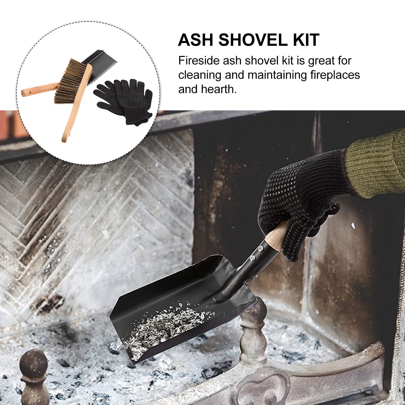 1 Set Fireplace Ash Shovel Kit Fireside Ash Shovel Brush Gloves