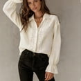 thumbnail image 7 of ClodeEU Women's Satin Button Down Blouse, Long Sleeve V Neck Work Shirt with Cuffed Sleeves Beige,Women's Plus L, 7 of 7