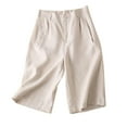 thumbnail image 2 of Sakmal Beige Shorts Womens Chino Straight Leg Cotton and Linen Khaki Dressy Shorts with Pockets, 2 of 9