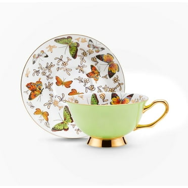 Gardenia Fields Bone China Butterfly Teacup & Saucer Set