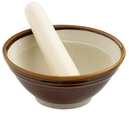 Helen’s Asian Kitchen Suribachi Set, Ceramic Mortar Bowl with Wooden Pestle, 5-1/2-inch suribachi set for grinding and crushing seeds, herbs, and.., By Helens Asian