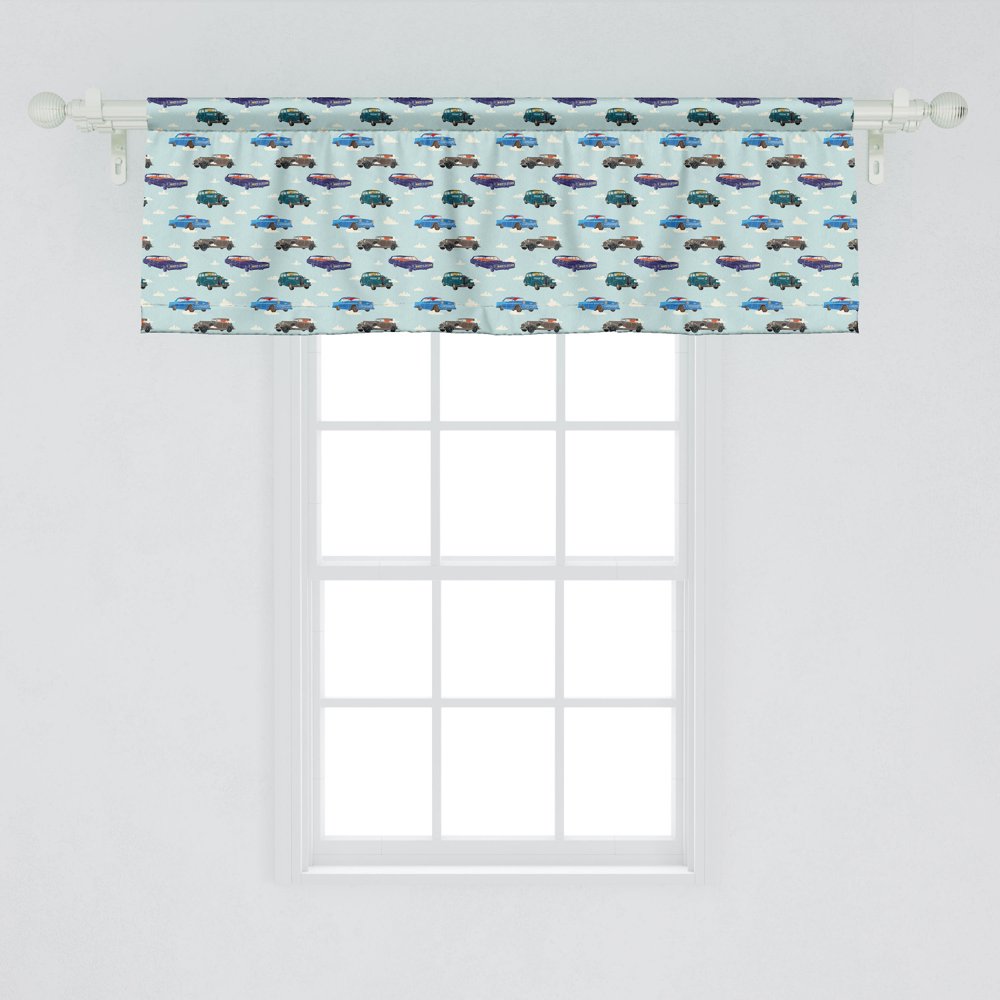 Cars Window Valance, Absurd Design with Vintage Cars in the Air with