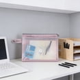 thumbnail image 4 of SLYNSHome A4 Size Zipper Pouch Double Pocket Lightweight File Bag with Handle Pink Foldable Document Storage Office Supplies, 4 of 7