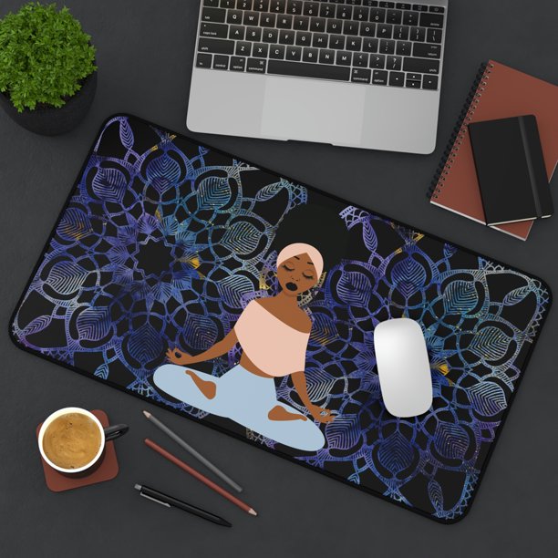 Black Girl Yoga Mandala Desk Mat Yoga Lovers Gift (Black