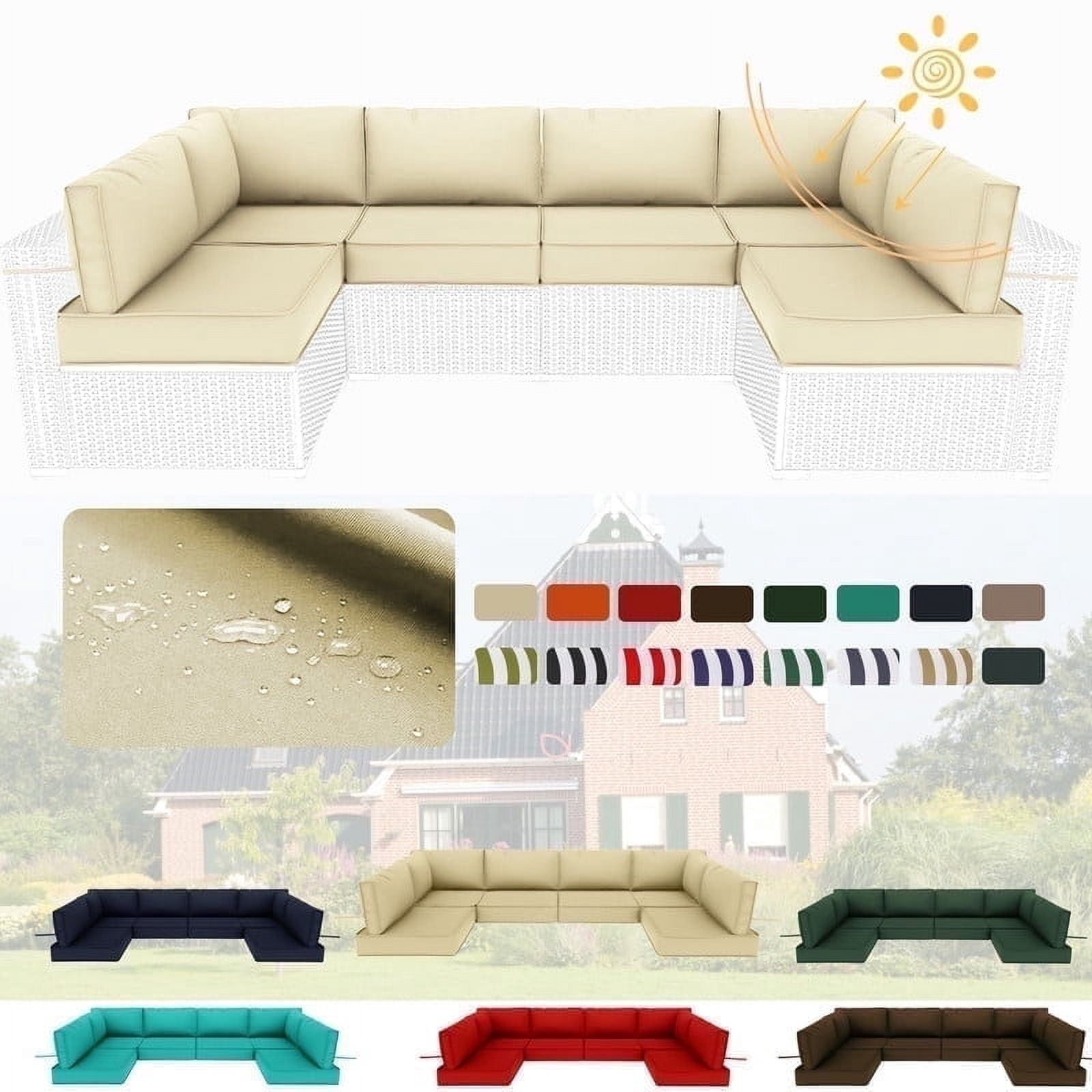 YLLN 14-Piece Sofa Cushion Set, 4in Thick Replacement Cushions For Outdoor Furniture, Water-Resistant Patio Outdoor Sectional Cushions, For 6-Seat Sectional Patio Conversation