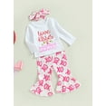 thumbnail image 3 of nvzhuang Toddler Girl Valentine’s Day Outfits, Long Sleeve Letter Print Tops + Flare Pants + Headband Set, 3 of 9