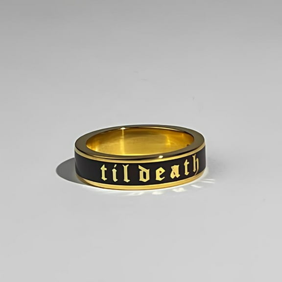 Till Death Black Enamel Band Ring 4mm wedding band women Unique Chevron Bridal promise ring Anniversary gift for her