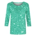 thumbnail image 4 of BiZtdJrK Womens Summer Dressy Casual Shirts Fashion Sparkly Sequin Print 3/4 Sleeve Shirt Loose Crewneck Pullover Blouse Mint Green M, 4 of 6