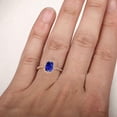 thumbnail image 3 of 1.75 Carat Blue Sapphire 7x5mm Emerald Cut And Moissanite Diamond Engagement Ring in 10k Rose Gold for Women on Sale, 3 of 4