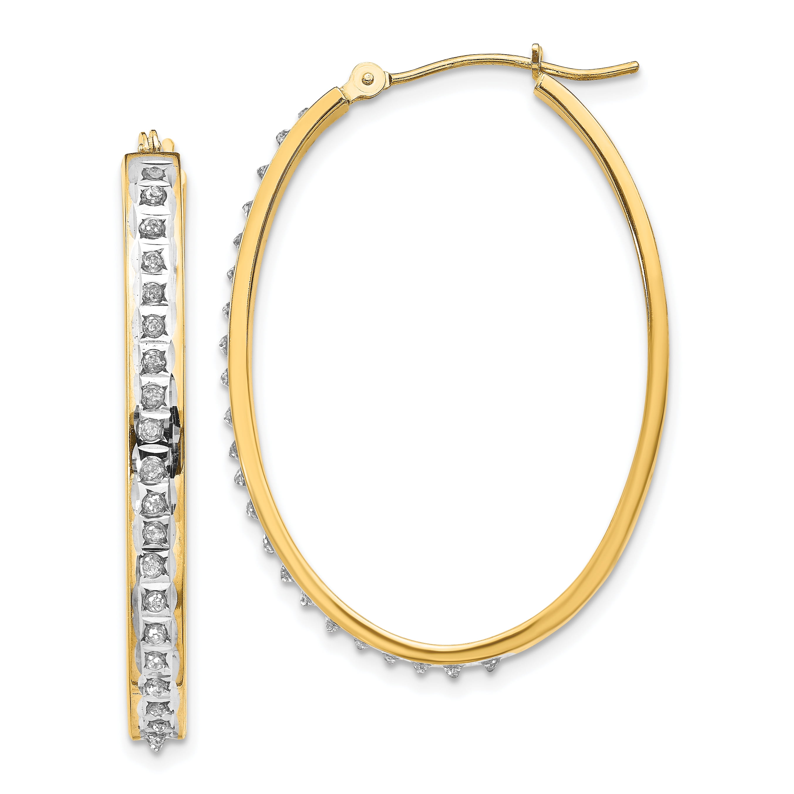 Ladies 14k Yellow Gold Diamond Oval Twist Hoop Diamond Fascination Earrings 