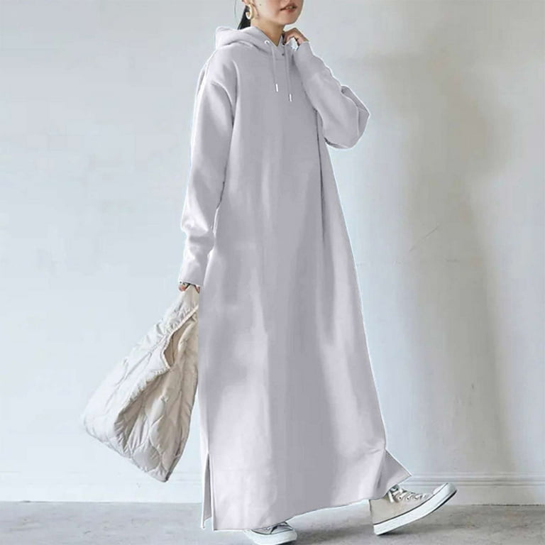 Hinvhai Women's Classic Fleece Lined Oversized Hooded Dress,Casual Loose Solid Color Long Sleeve Pullover Sweatshirt Dress with Pockets White 6(M) - Walmart.com Hinvhai Women's Classic Fleece Lined Oversized Hooded Dress,Casual Loose Solid Color Long Sleeve Pullover Sweatshirt Dress with Pockets White 6(M) - Walmart.com