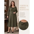 thumbnail image 5 of Mengpipi Women's Plus Size Knits Fall Spring Long Sleeve Round Neck Puff Sleeve with Bow Detail Fitted A-Line Solid Color Casual Comfortable Dress 1X-5X, 5 of 9