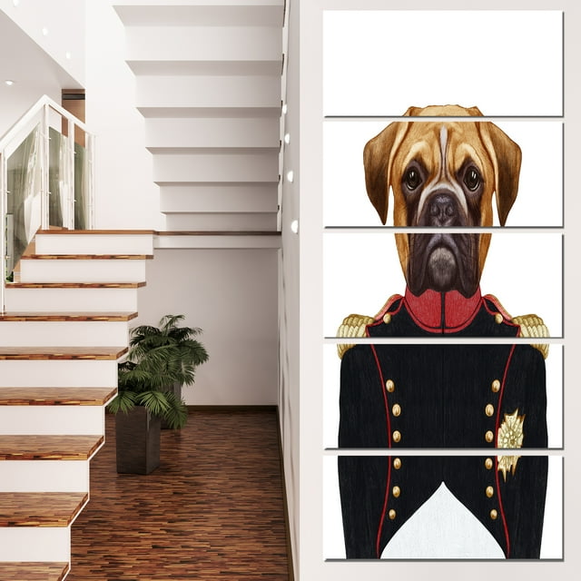 Boxer Dog in Military Uniform - Animal Canvas Art Print