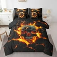 thumbnail image 1 of Skull 7 Pcs Comforter Set,Mystic Gothic Skeleton Red Flame Bedding Set,Natural Disaster Volcano Eruption Lava 3D Print Bed Set(Comforter+Fitted+Flat Sheet+Pillowcases+Pillow Covers),King, 1 of 1