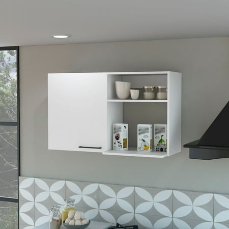 DUOSONG Oklahoma 2 Wall Cabinet 2 Door Stackable Wall Mounted Storage Cabinet With 2 Side Shelf White Engineered Wood Furniture Dining Furniture Kitchen Islands & Carts