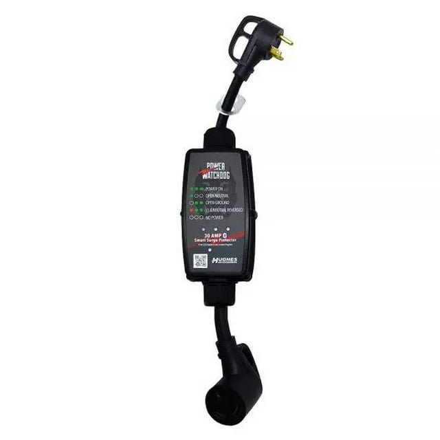 Hughes Parasurtenseur Auto PWD30 Portable; 2400 Joules de Protection Avancée contre les Surtensions; 30 Amp; Connectivité Bluetooth; avec Voyant Indicateur de Défaut; avec Prise de Tête et Poignée