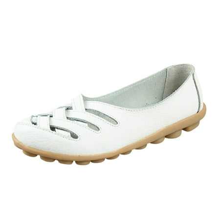 

KIJBLAE Women Loafers Faux Leather Slip-On Shoes Hollow Out Breathable Soft Sole Flats Comfort Walking Shoes Moccasins Boat Shoes White 42