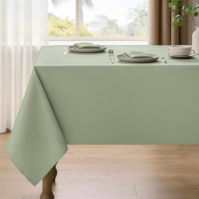 Rectangle Demask Farmhouse Tablecloth for 10ft Table, Dirty-repel Easy to Clean Banquet Burlap Tablecloths for Dining Table and Kitchen Table (Oblong, 60 x 144 Inch (12-14 Seats),Sage Green)