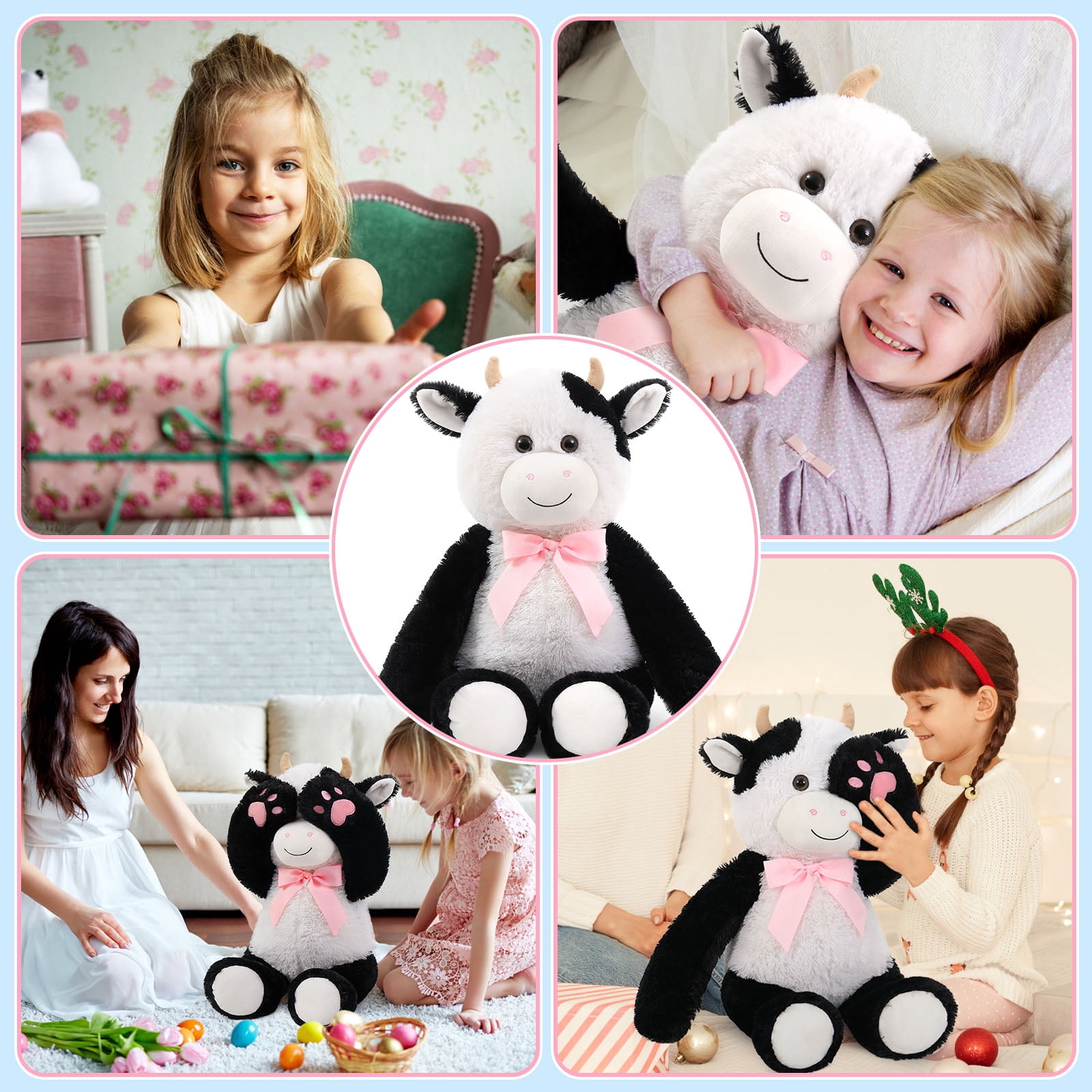 MaoGoLan 24'' Cute Dairy Cow Stuffed Animal Stuffed Dairy Cow With Bow Tie Dairy Cow Plush Toy