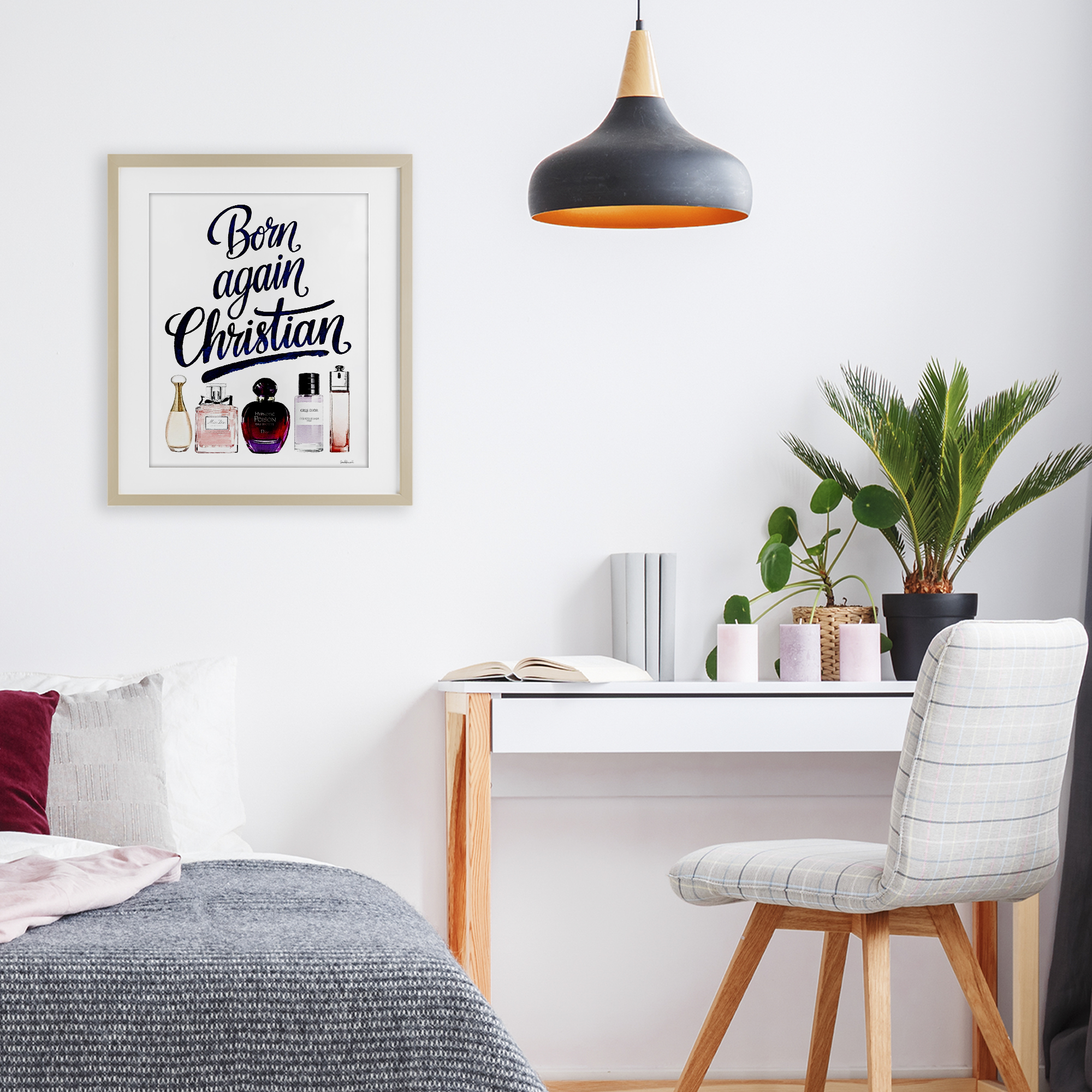 Born Again Christian Skincare Birch Framed Print Under Glass, design by Amanda Greenwood
