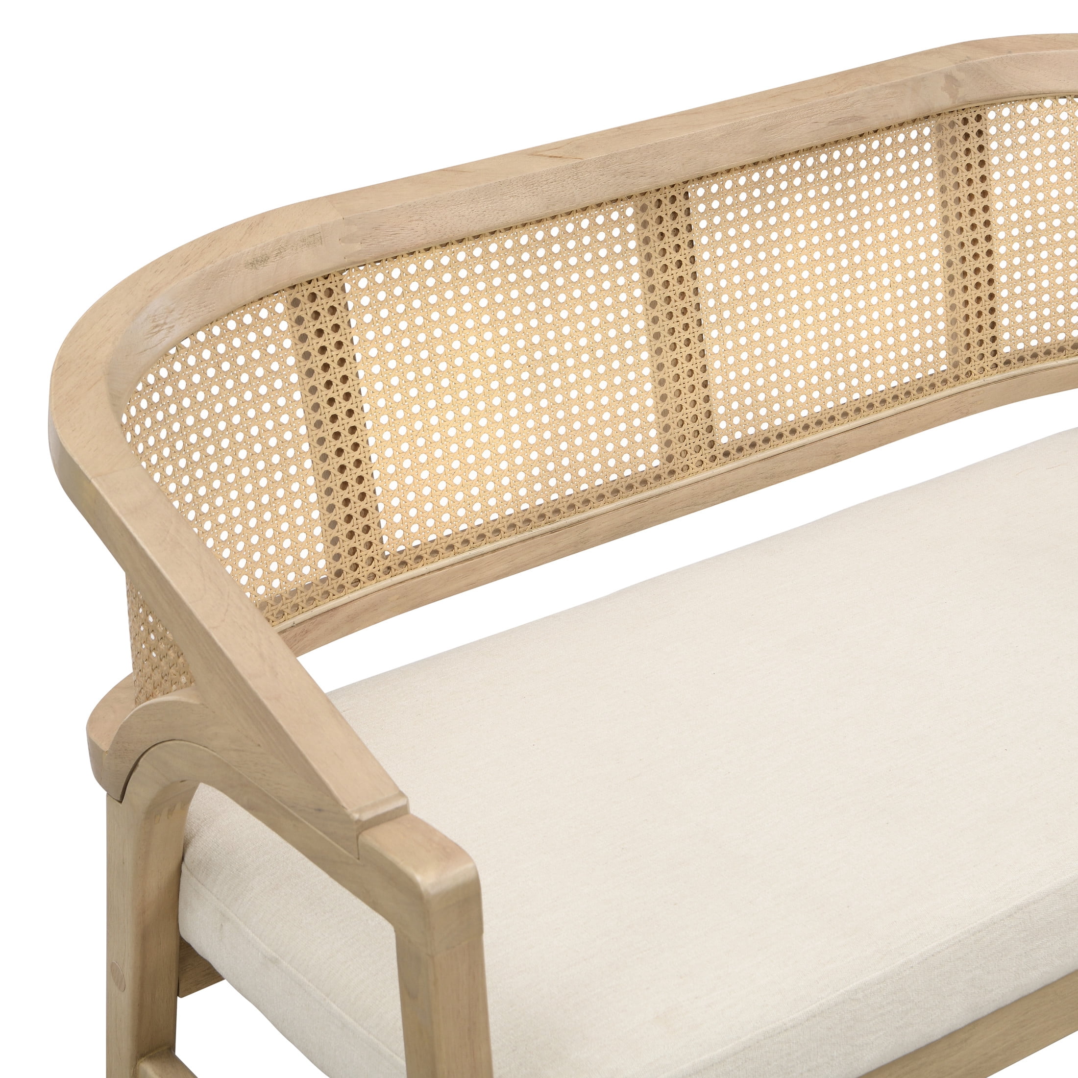 Christopher Knight Home 46.25" Mid Century Curved Cane Upholstered Loveseat, Light Ash+Beige