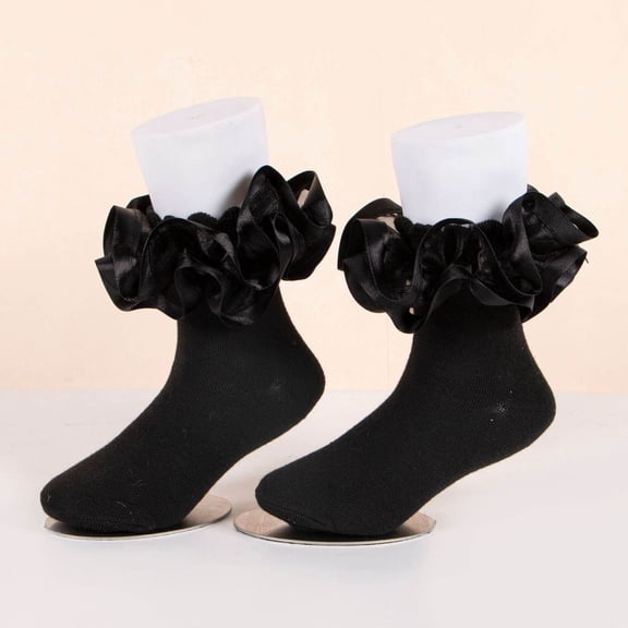 FSYBOA Girls Knitting Socks Size 6T, Daily Wear Stretch Lace Breathable Kids Crew Socks Black