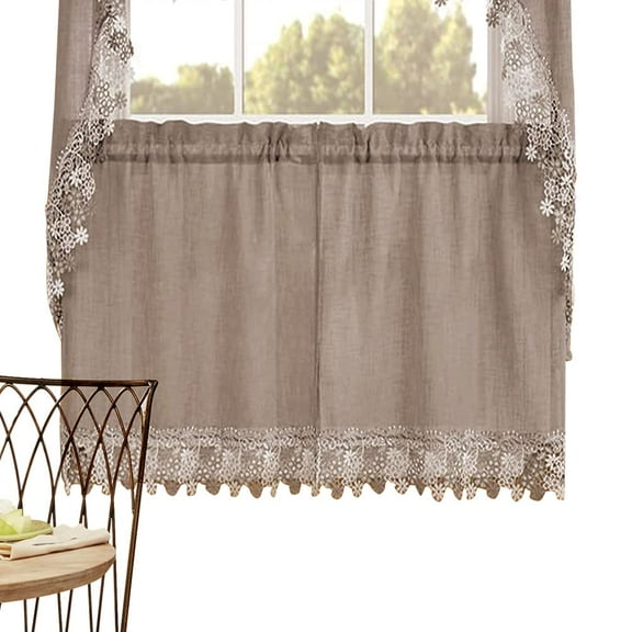 Renaissance Home Fashion Lillian Kitchen Curtains, Set of 2 with Macrame Band