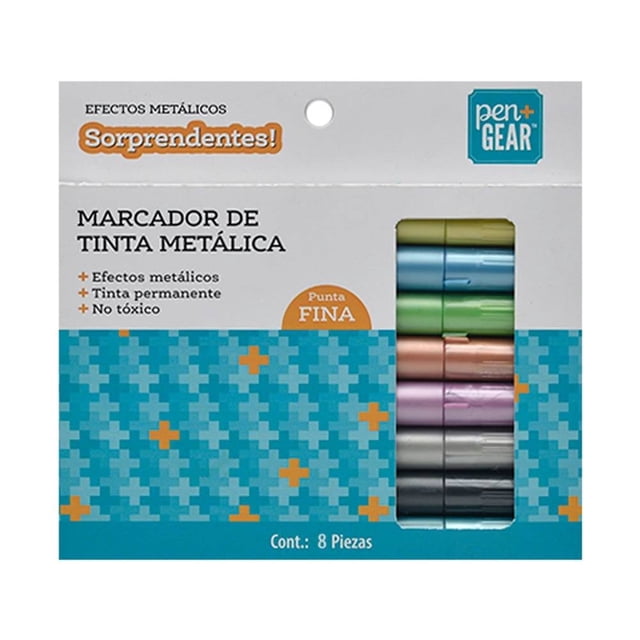 Marcador Pen + Gear Punta fina tinta metálica 8 piezas varios colores