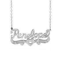 Personalized Name Necklace with Beading and Rhodium on Name and Heart