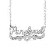 Personalized Name Necklace with Beading and Rhodium on Name and Heart